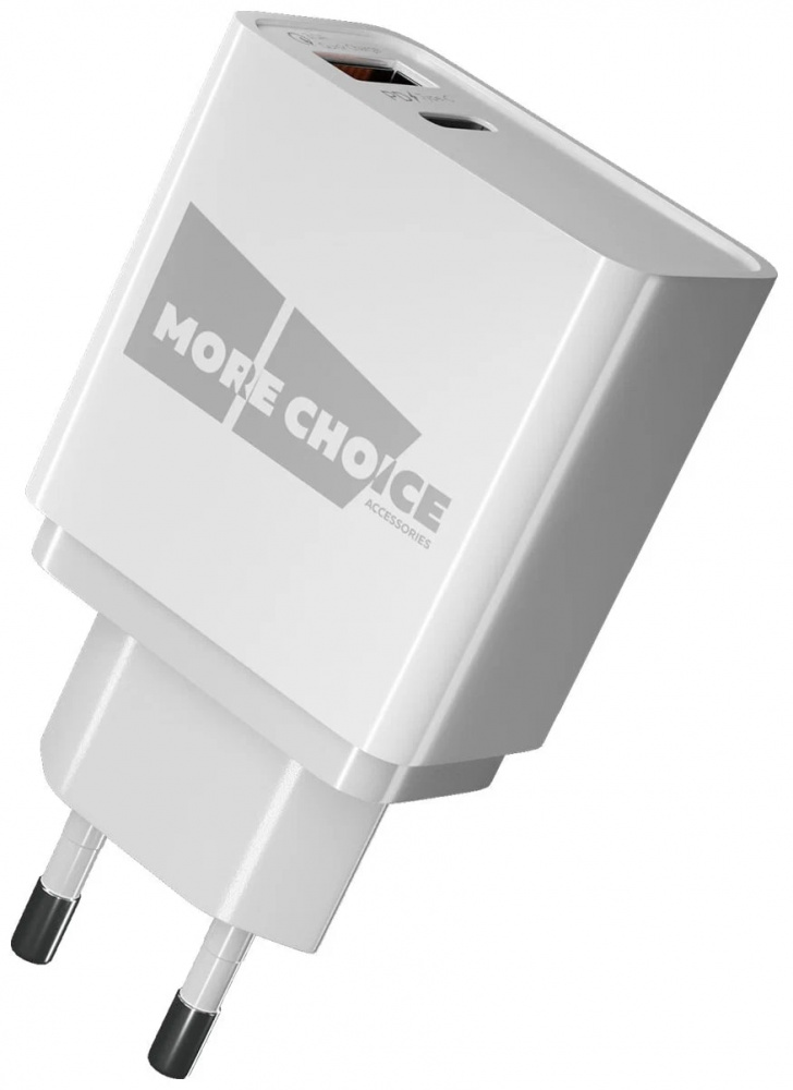 More choice сетевое зарядное устройство NC71Sia, 2USB, 3.0A, PD 20W+QC3.0, +кабель Lighting/PDбелое