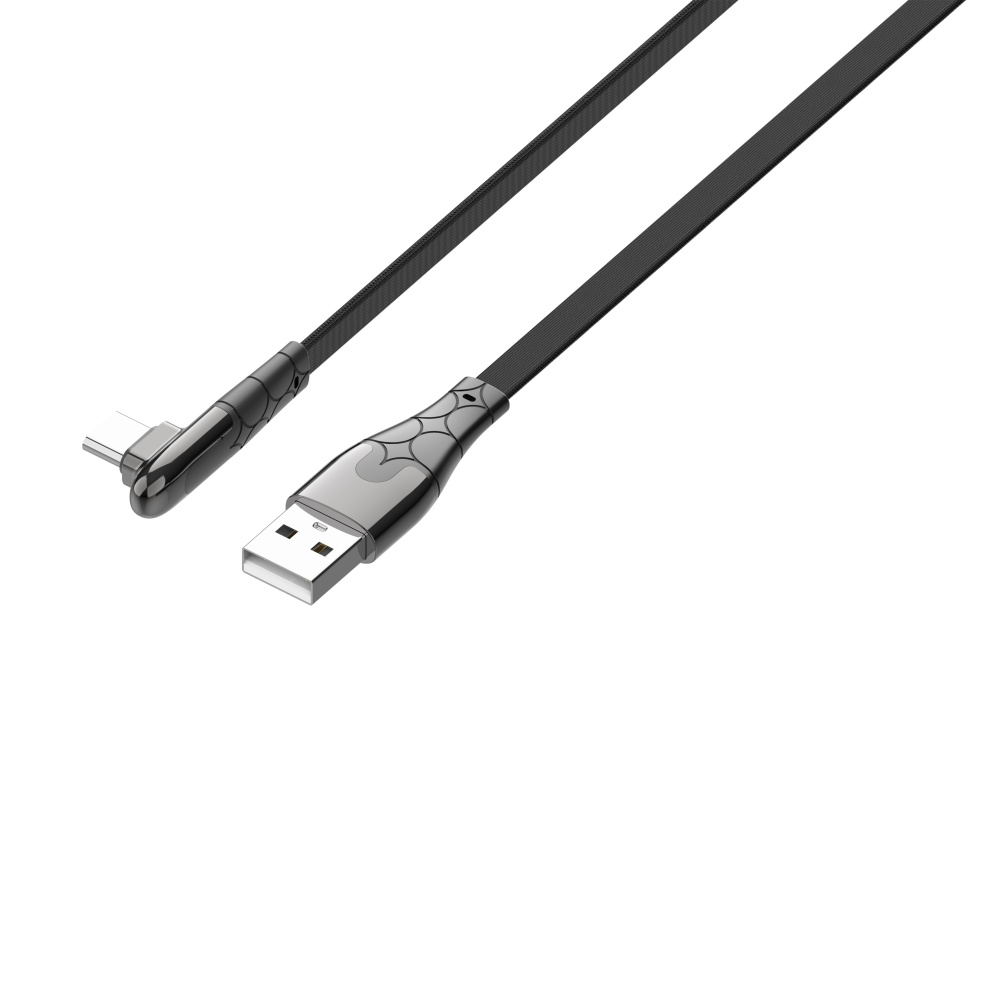 LDNIO кабель Type-C - USB, 2 м, LS582, серый, нейлон, угловой