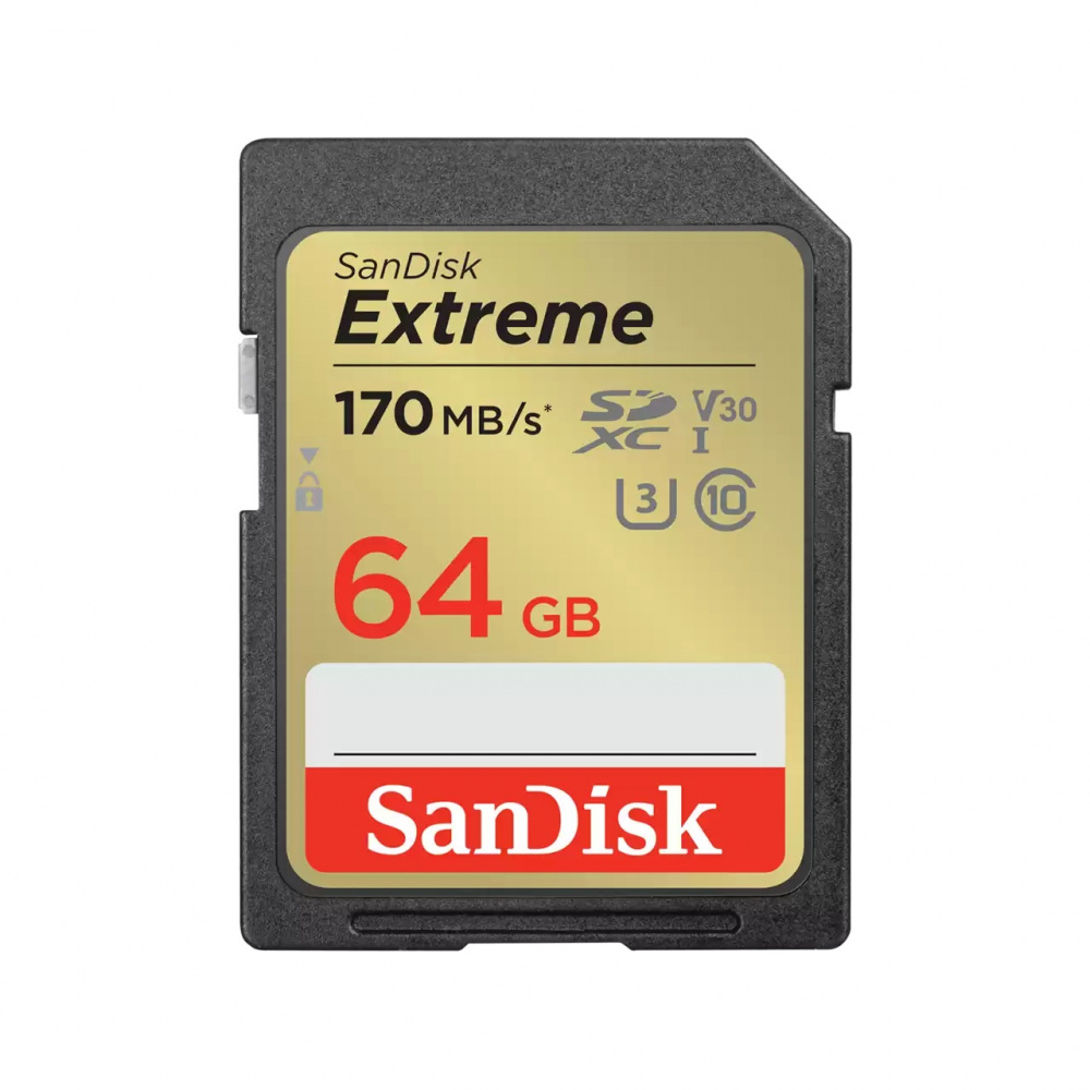 SanDisk карта памяти SDXC 64 Gb Class10, Extreme, UHS-I, U3, V30, 170 Mb/s