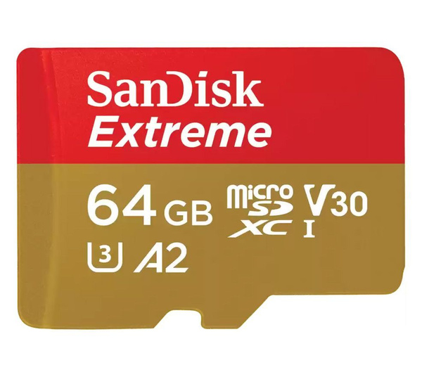 SanDisk карта памяти MicroSDXC 64 Gb Class10, Extreme, UHS-I, U3, A2, V30, 170/80MB/s, без адаптера