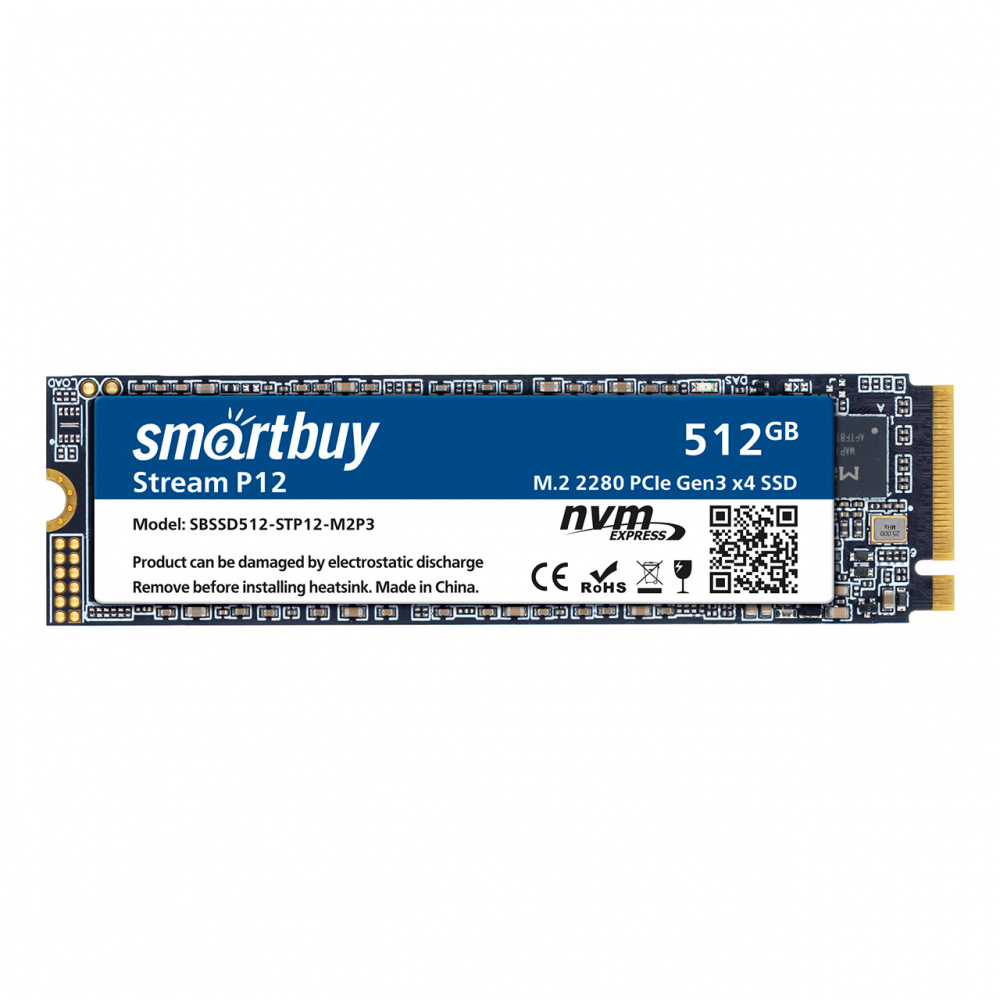 M.2 2280 SSD накопитель Smartbuy, Stream P12, 512 Gb, TLC, NVMe, PCIe3