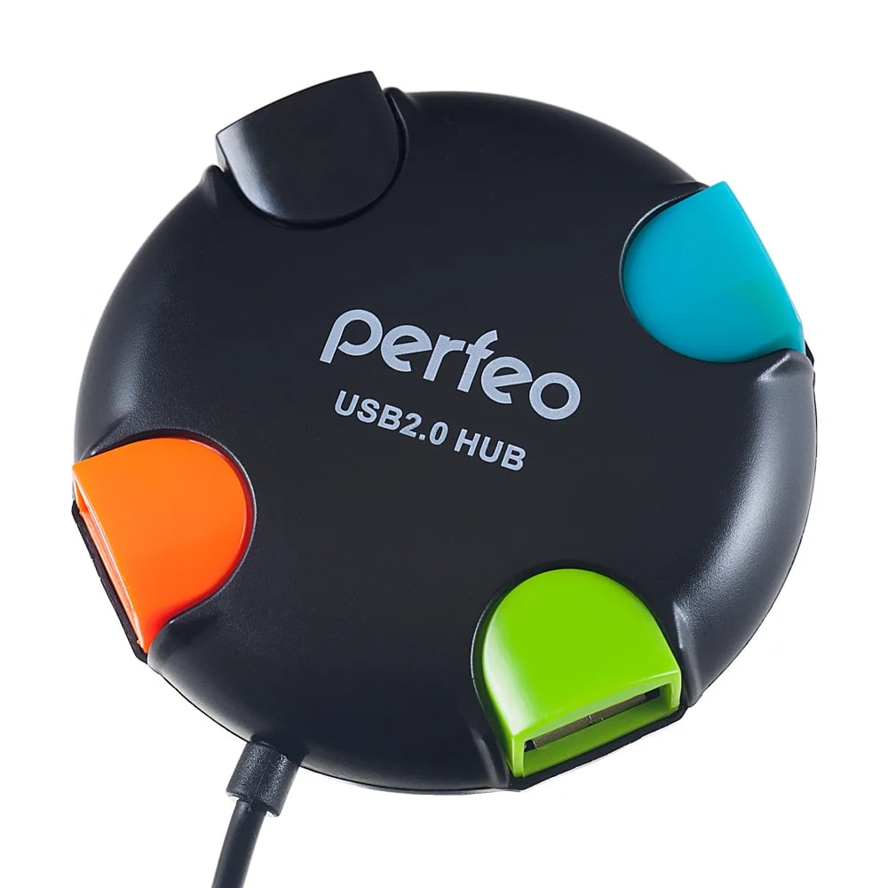 Perfeo USB-Хаб 2.0, 4 порта (PF-VI-H020 black), черный