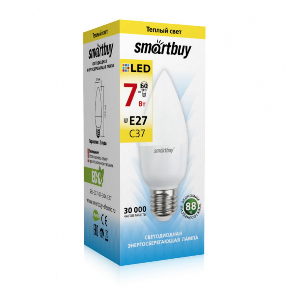 Светодиодная (LED) Лампа Smartbuy-C37-07W/3000/E27