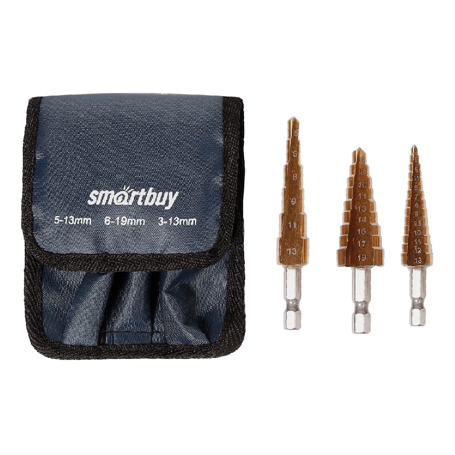 Smartbuy набор ступенчатых сверл, 1:3-13; 2:5-13; 3:6-19; сталь HSS, титановое покрытие, чехол