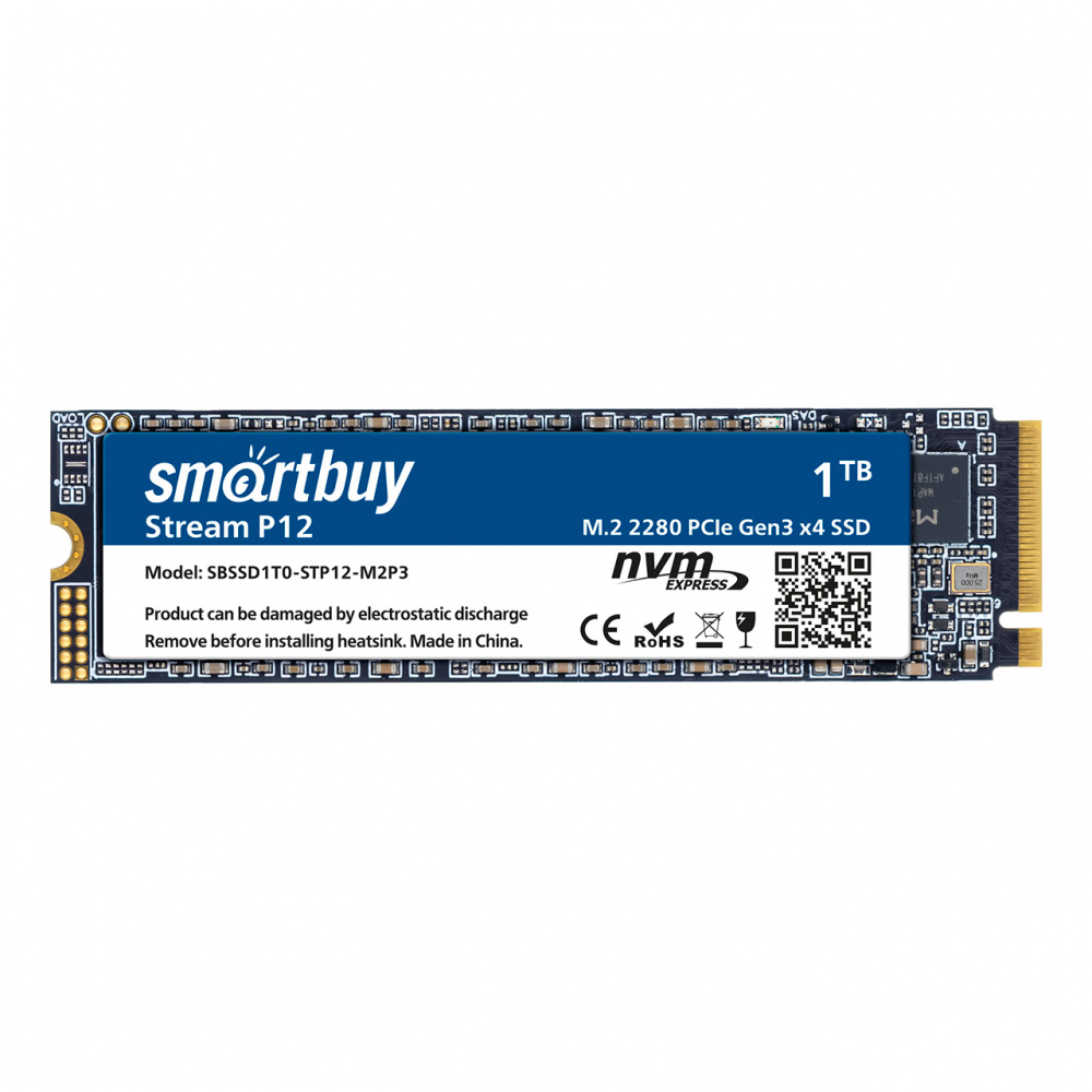 M.2 2280 SSD накопитель Smartbuy, Stream P12, 1 Tb, TLC, NVMe, PCIe3