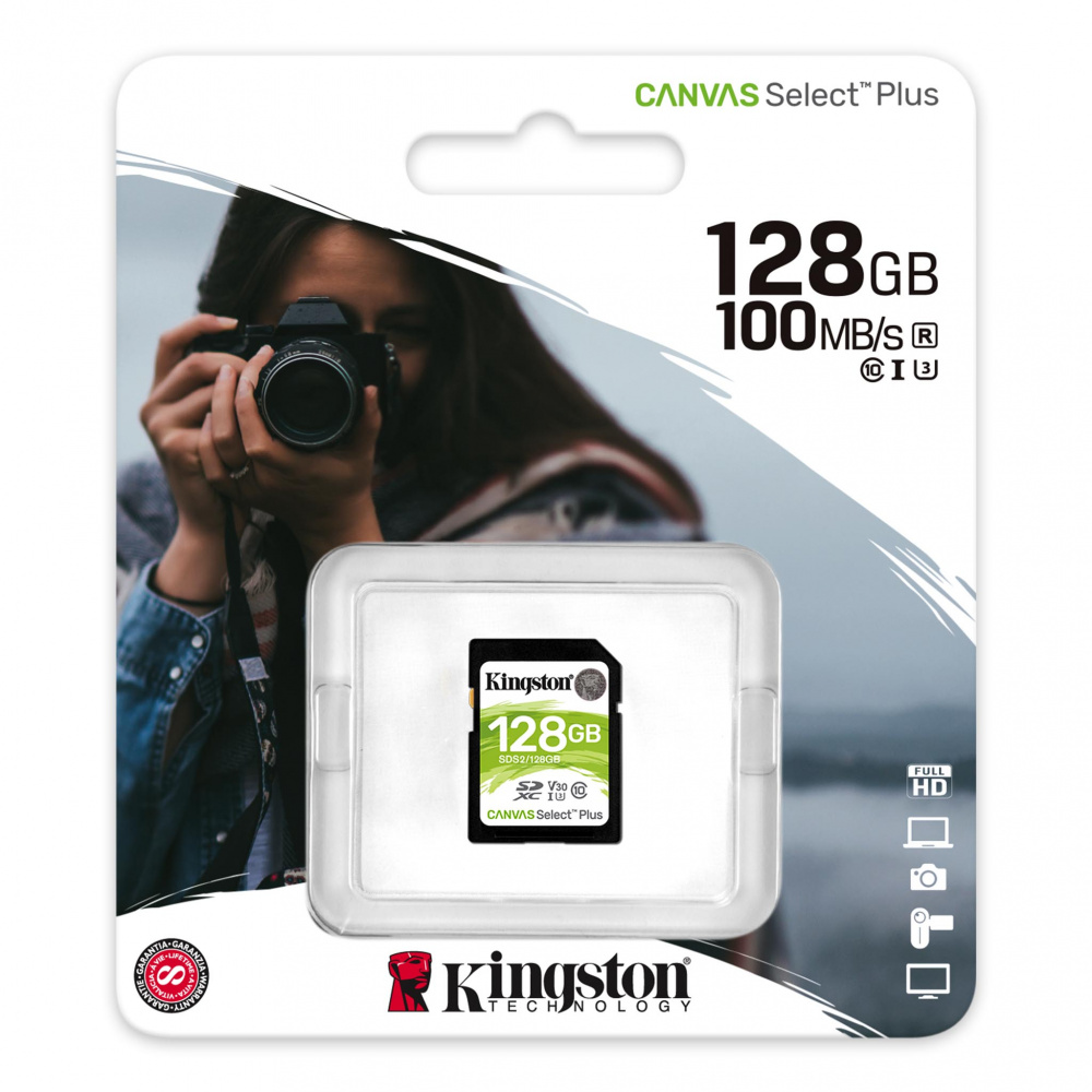 Kingston карта памяти SDXC 128 Gb Class10, Canvas Select Plus, UHS-I, U3, V30, 100 Mb/s