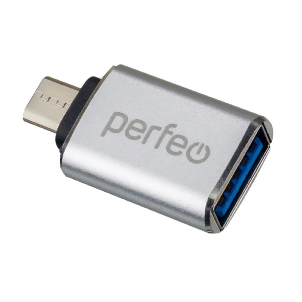 Perfeo переходник USB 3.0 (розетка) - micro USB (вилка), OTG, серебристый (PF-VI-O012 Silver)