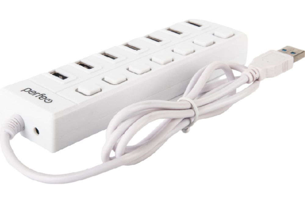 Perfeo USB-Хаб 2.0, 7 портов (PF-H036 white), с выключателями, белый