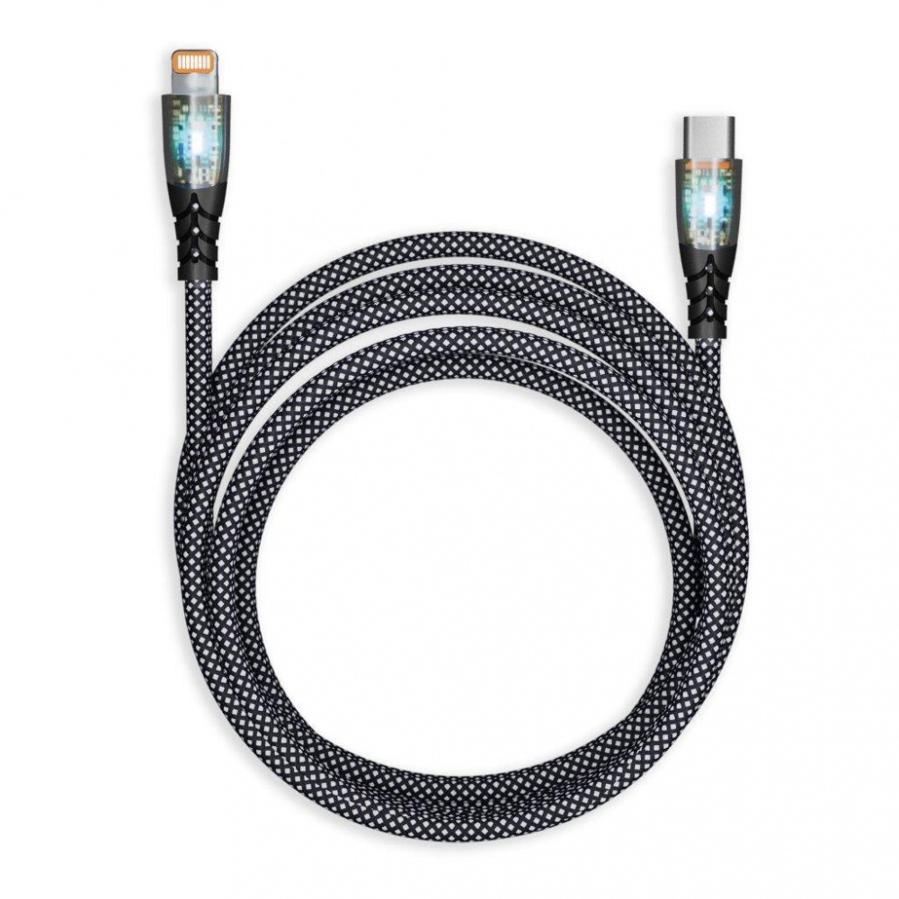 Smartbuy кабель Lightning - Type-C, 1 м, Transp, черный, нейлон, свет. наконечники