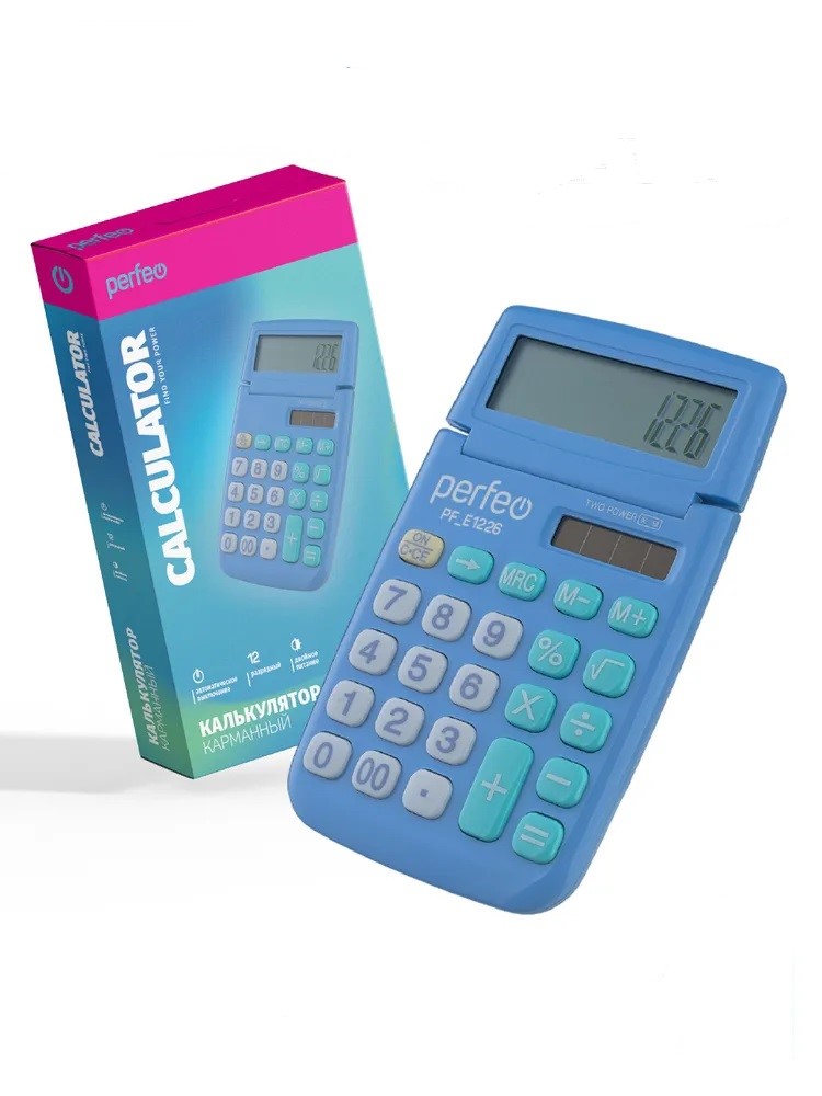 Perfeo калькулятор PF_E1226, карманный, 12-разр., синий
