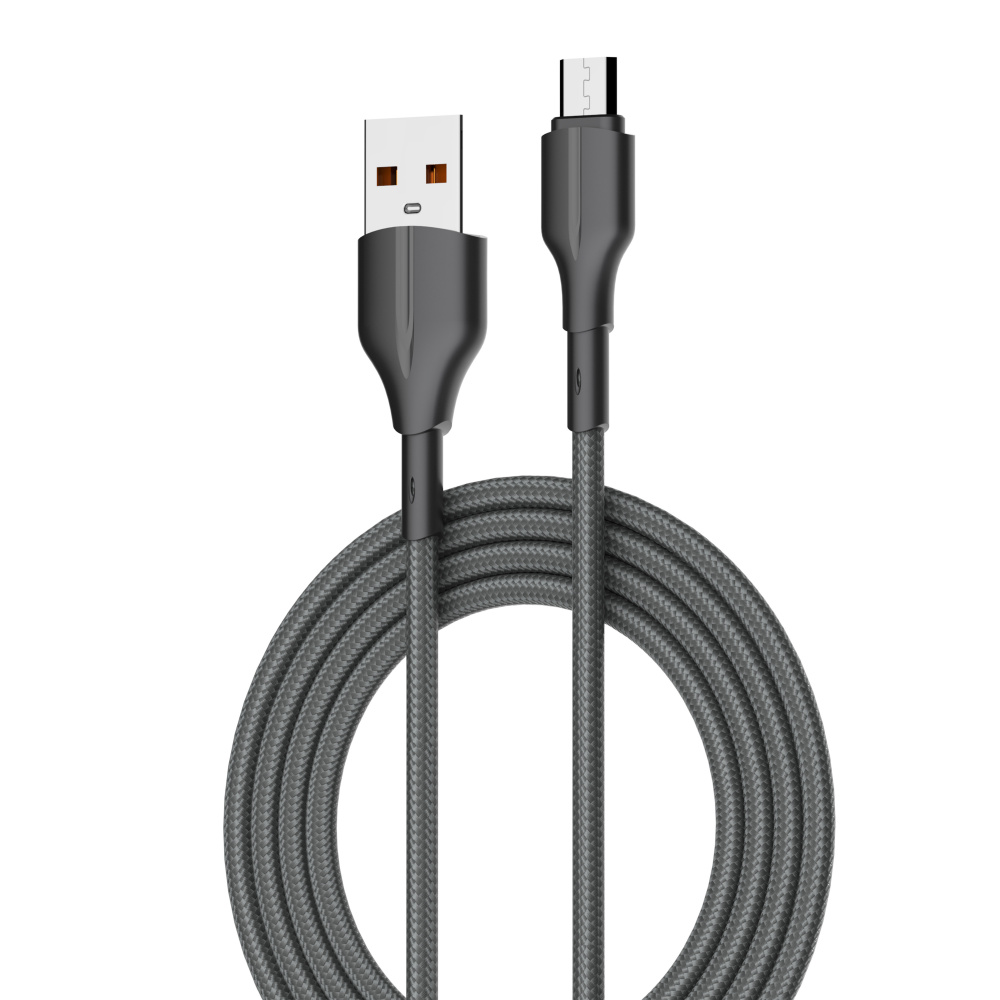 LDNIO кабель micro USB, 2 м, LS852, серый, тканевая оплетка
