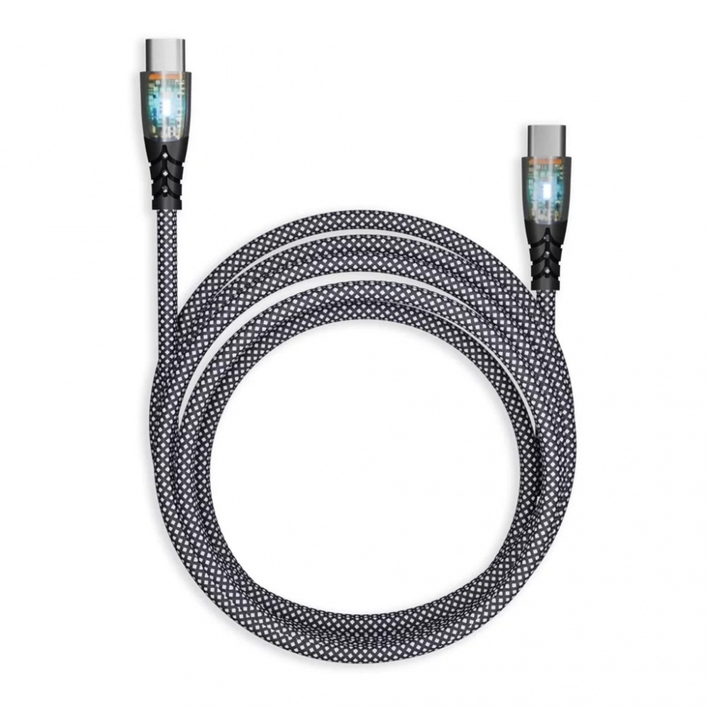 Smartbuy кабель Type-C - Type-C, 1 м, Transp, черный, нейлон, свет. наконечники