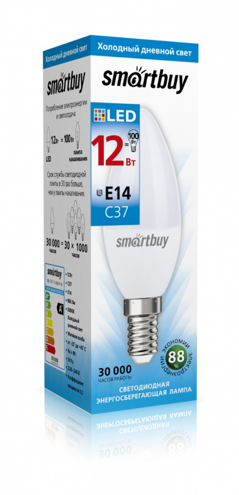 Светодиодная (LED) Лампа Smartbuy-C37-12W/6000/E14