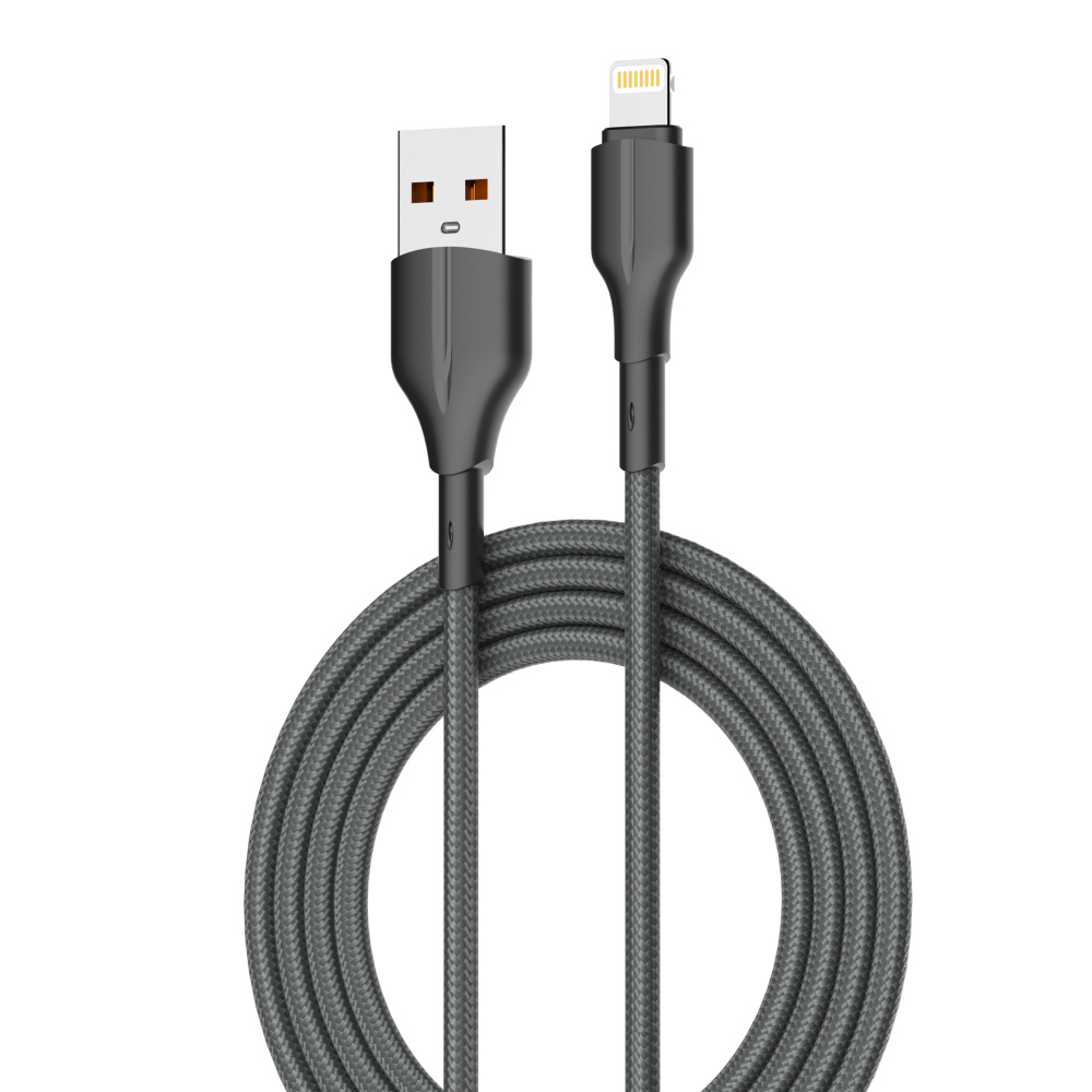 LDNIO кабель Lightning - USB, 2 м, LS852, серый, тканевая оплетка