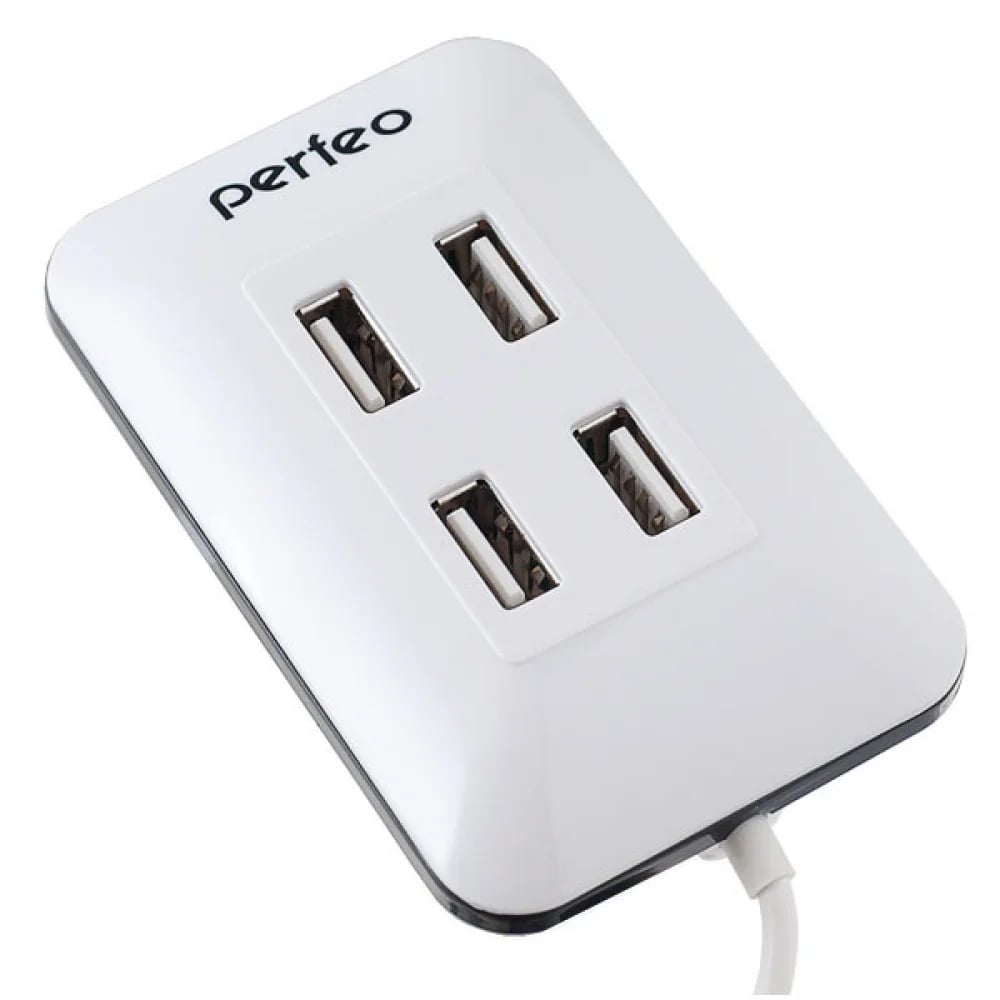 Perfeo USB-Хаб 2.0, 4 порта (PF-VI-H028 white), белый