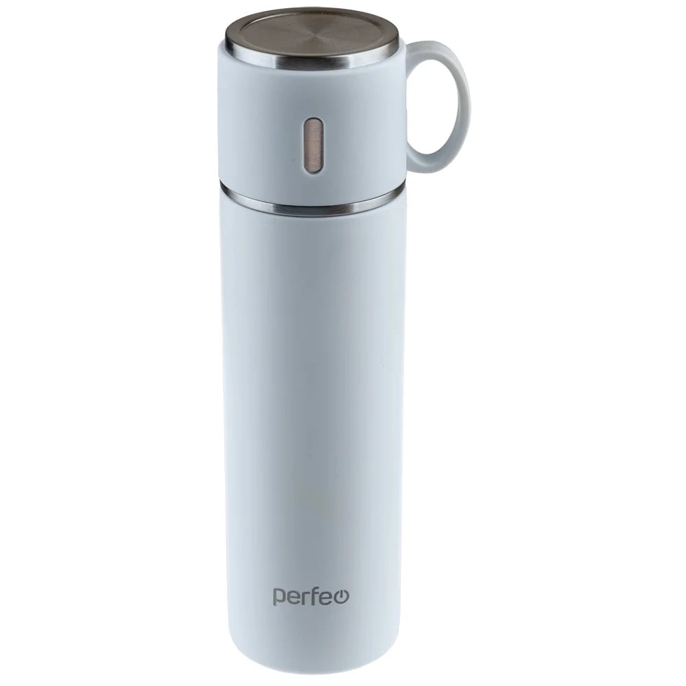 Perfeo термос для напитков с пробкой-кнопкой, крышкой-кружкой, объем 0,5 л., белый