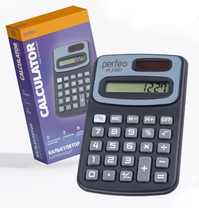 Perfeo калькулятор PF_E1227, карманный, 8-разр., черный