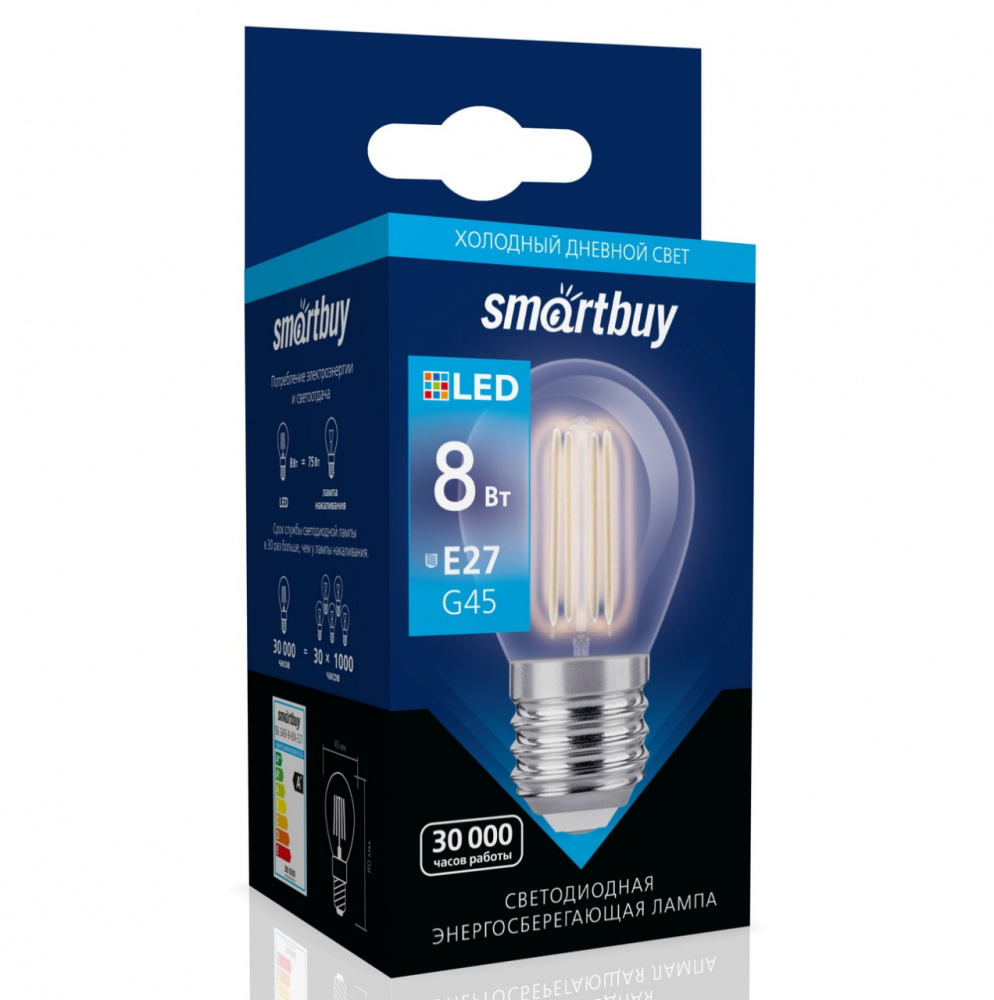 Светодиодная (LED) Лампа FIL Smartbuy-G45-08W/6000/E27