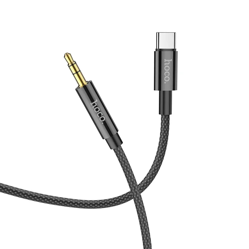 Hoco кабель Type-C - Jack 3.5 мм, 1 м, UPA19, черный, для телефонов без AUX, нейлон