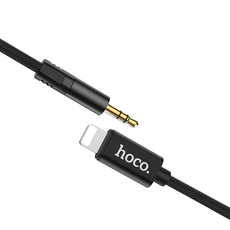 Hoco кабель Lightning - Jack 3.5 мм, 1 м, UPA13, тканевая оплетка, чёрный