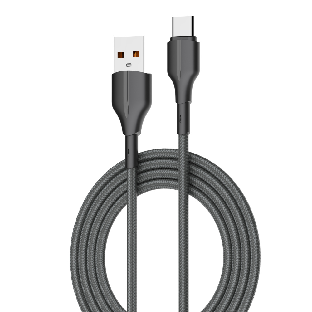 LDNIO кабель Type-C - USB, 2 м, LS852, серый, тканевая оплетка