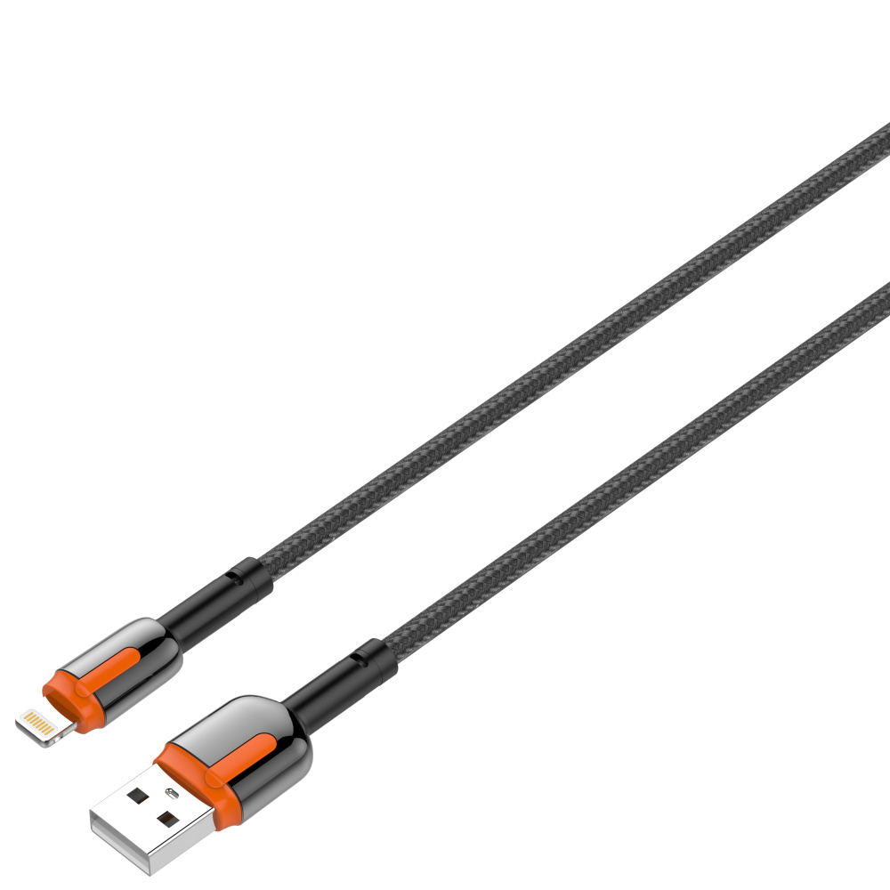 LDNIO кабель Lightning - USB, 2 м, LS592, черно-оранжевый, нейлон