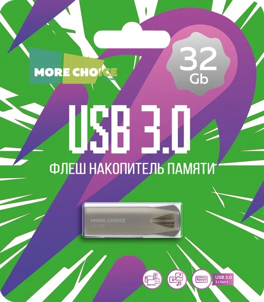 More Choice USB 3.0 Flash 32 Gb MF32m металл (Silver)