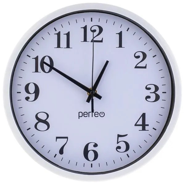 Perfeo настенные часы "PF-WC-002"(C2), круглые, диаметр 25 см, белый корпус/белый циферблат