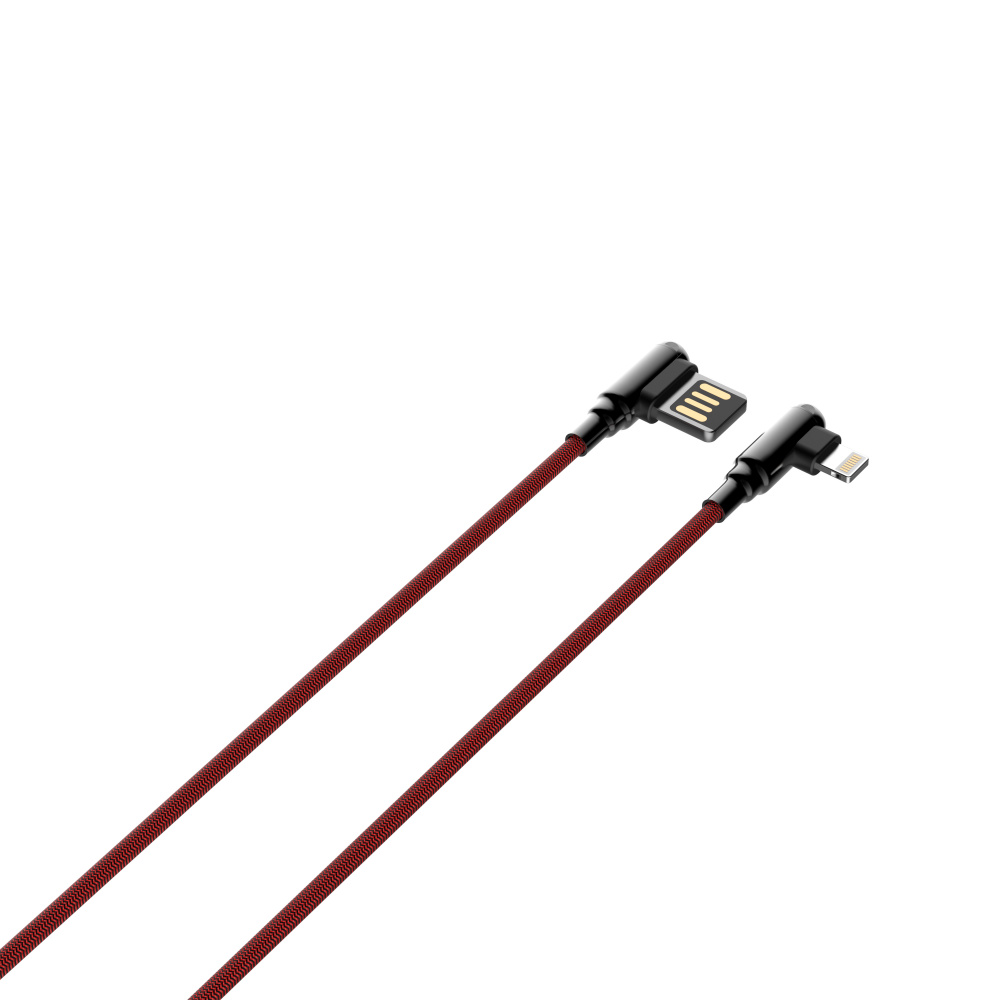 LDNIO кабель Lightning - USB, 1 м, LS421, красный, нейлон, угловой