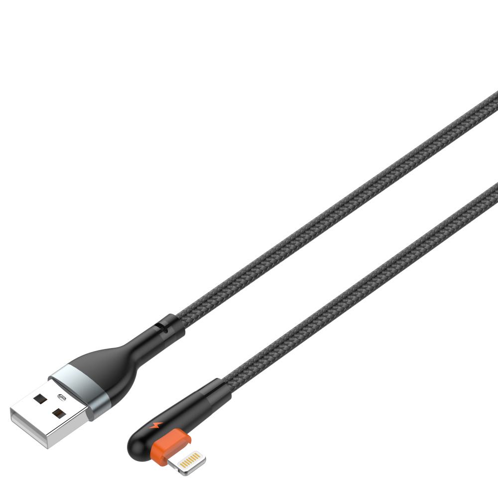 LDNIO кабель Lightning - USB, 1 м, LS561, черно-оранжевый, нейлон, угловой
