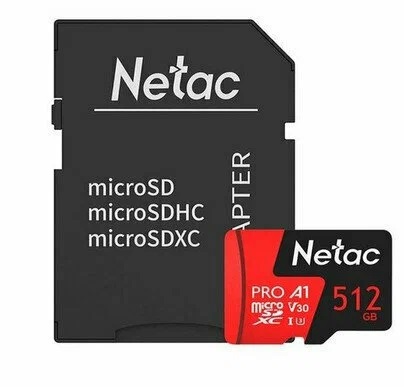 Netac карта памяти MicroSDHC 512 Gb Class10, P500 Extreme Pro, UHS-I, U3, A1, V30, с адаптером