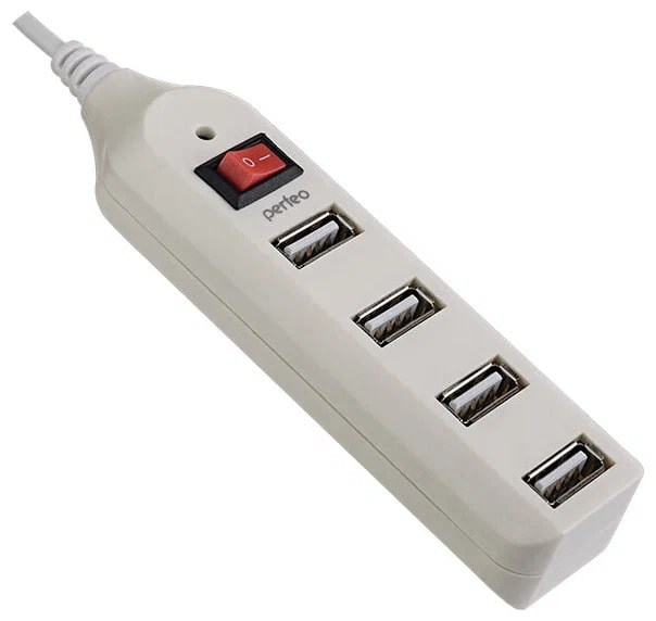 Perfeo USB-Хаб 2.0, 4 порта (PF-HYD-6001H white), с выключателем, белый
