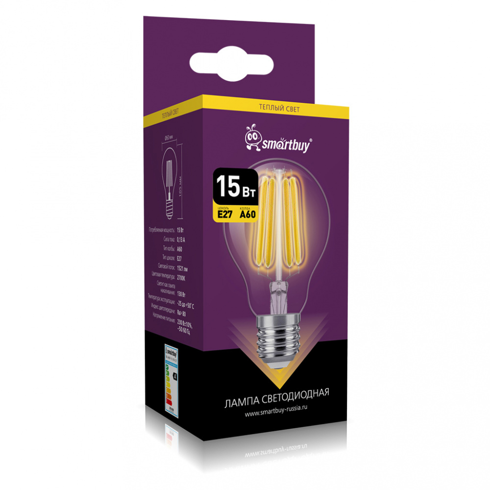 Светодиодная (LED) Лампа FIL Smartbuy-A60-15Вт/2700К/E27