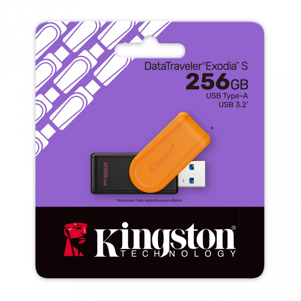 Kingston USB 3.2 Flash 256 Gb DataTraveler Exodia S (Черно/оранжевая)