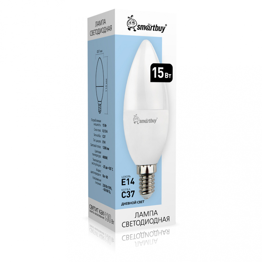 Светодиодная (LED) Лампа Smartbuy-C37-15W/4000/E14