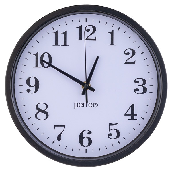 Perfeo настенные часы "PF-WC-001"(C2), круглые, диаметр 20 см, черный корпус/белый циферблат