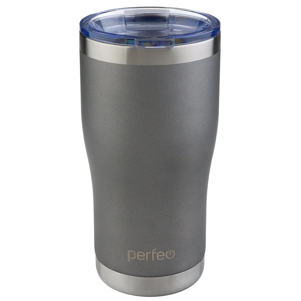 Perfeo термокружка для напитков с прозрачной крышкой, объем 0,6 л., серый -