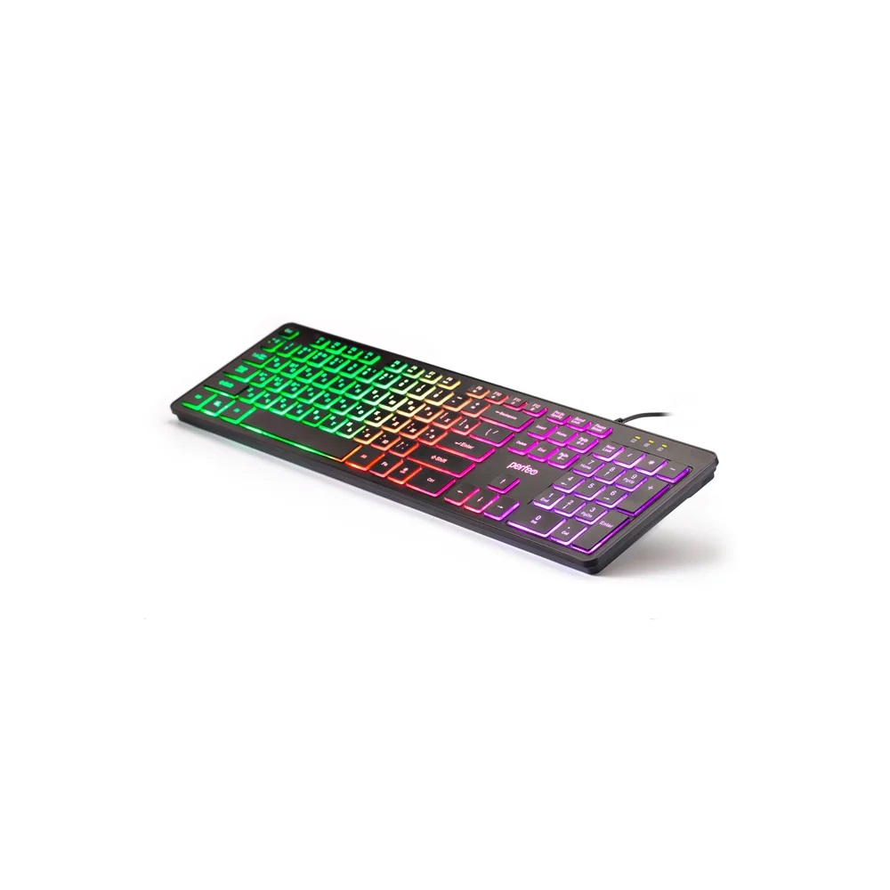 Perfeo клавиатура "Bright", черная, с подсветкой, Game Design, низкие кнопки