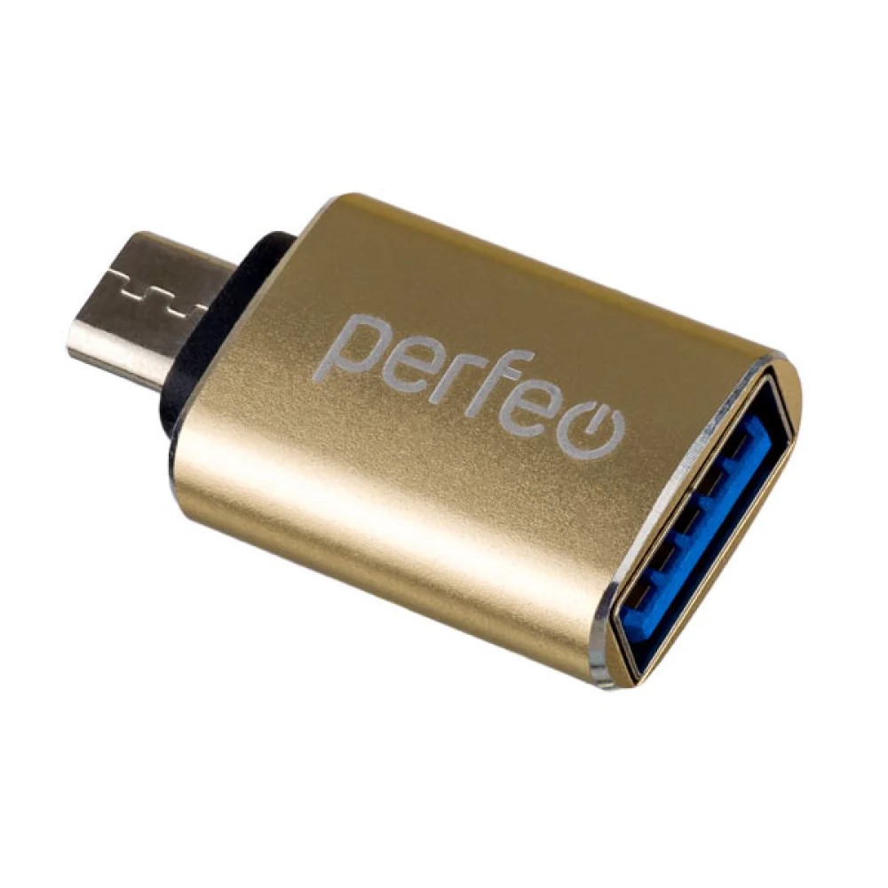 Perfeo переходник USB 3.0 (розетка) - micro USB (вилка), OTG, золотистый (PF-VI-O012 Gold)