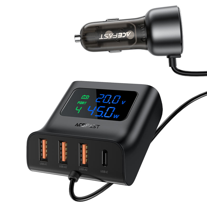 ACEFAST автомобильное зарядное устройство B11, черное, 4*USB QC3.0 27+24+2*18Вт + 2*PD 45+30Вт