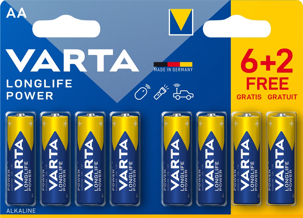 ЭП AA (LR6), Varta Longlife Power, алкалин, блистер, (упаковка 8/400)