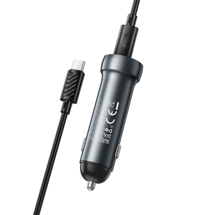 Hoco автомобильное зарядное устройство Z54a Prosperous, серое, PD 30Вт + USB QC3.0 18Вт+кабель PD/PD