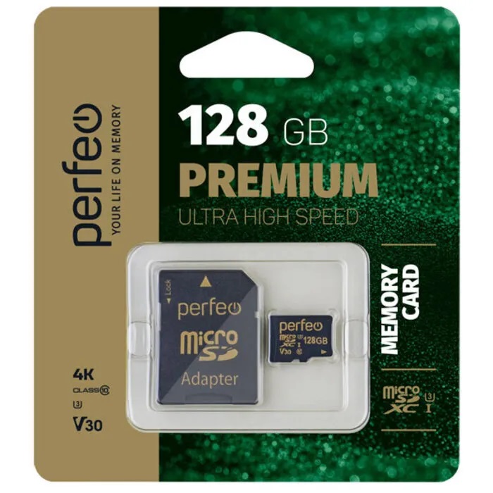 Perfeo карта памяти MicroSDHC 128 Gb Class10, UHS-I, U3, V30, с адаптером