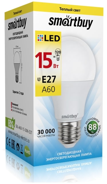 Светодиодная (LED) Лампа Smartbuy-A60-15W/3000/E27