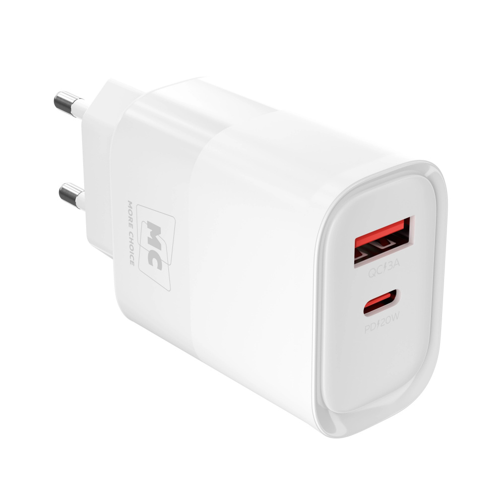 More Choice сетевое зарядное устройство NC81i, 1 USB QC3.0 + 1 PD 20W, + кабель PD/Lightning, белое