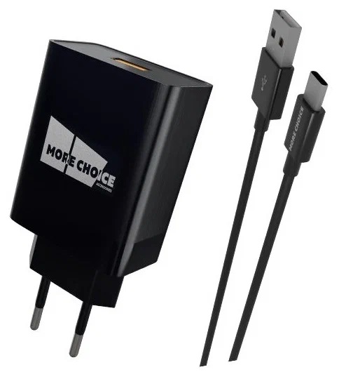 More Choice сетевое зарядное устройство NC52QCa, с кабелем Type-C, 1USB, 3.0A, QC3.0, черное