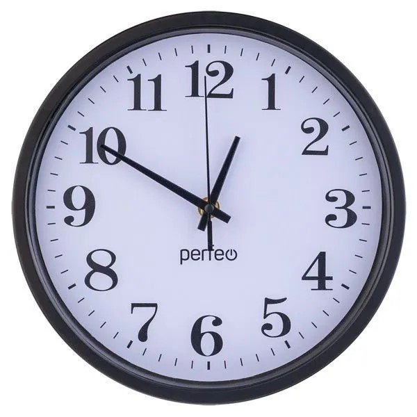 Perfeo настенные часы "PF-WC-002"(C2), круглые, диаметр 25 см, черный корпус/белый циферблат