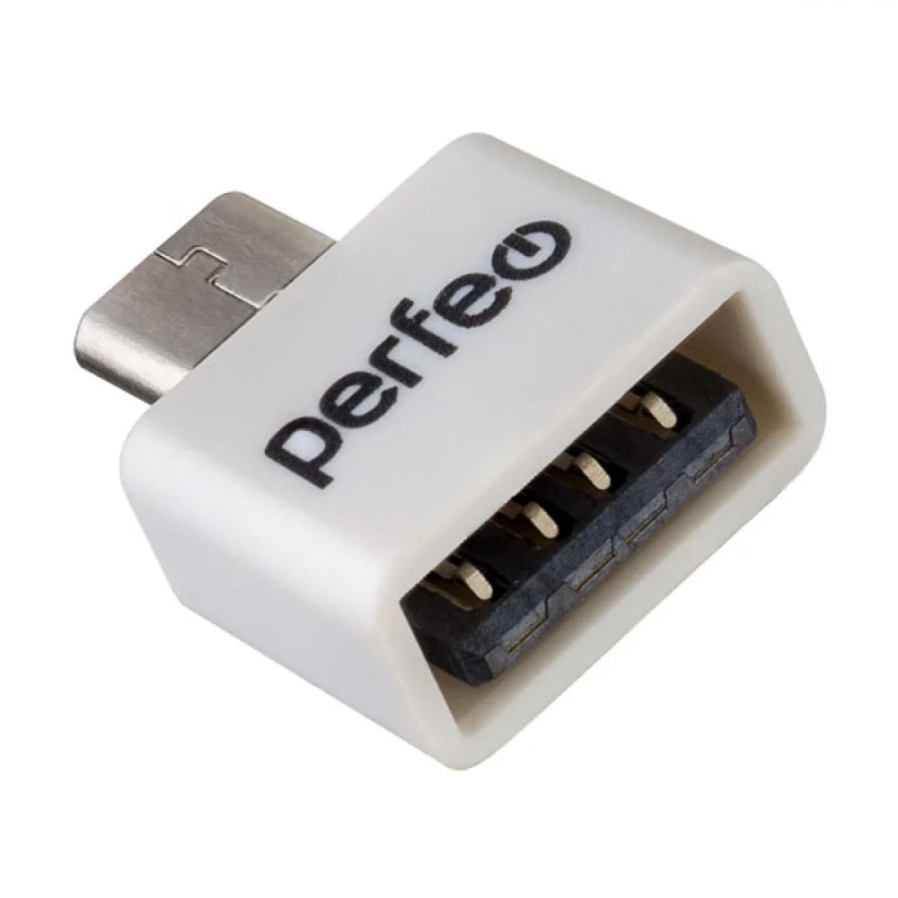 Perfeo переходник USB 2.0 (розетка) - micro USB (вилка), OTG, белый (PF-VI-O010 White)