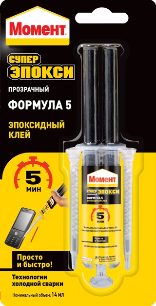 Момент клей СУПЕР ЭПОКСИ Формула 5, прозрачн., 14 мл шприц