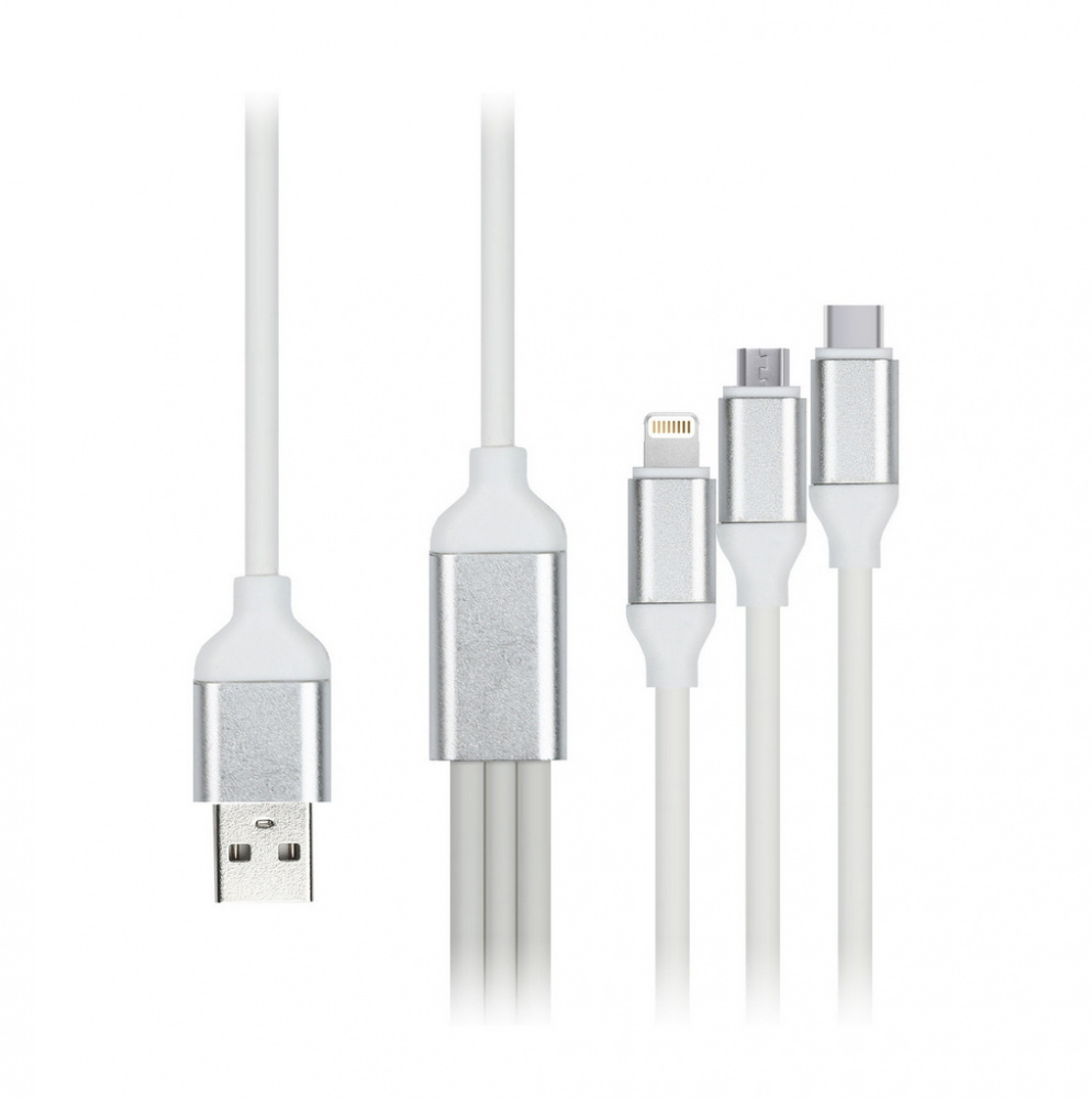Smartbuy 3 в 1 кабель micro USB, Type-C, 8pin, 1.2 м, белый, пвх